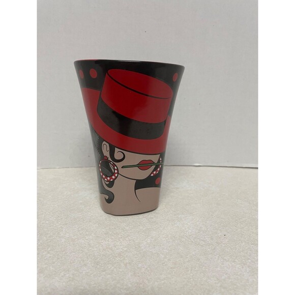 People HTC Art Deco Lady w/Red Hat And Rose Ceramic Mug  Black & Red 8oz - Picture 1 of 9